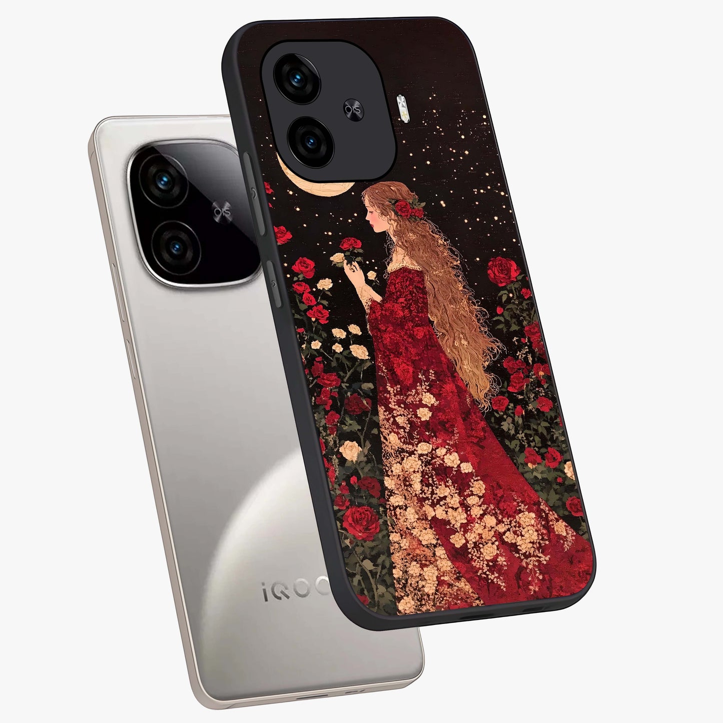 Crimson Dreams Glass Case displayed in angled mockup highlighting soft crimson aesthetic design with artistic theme.