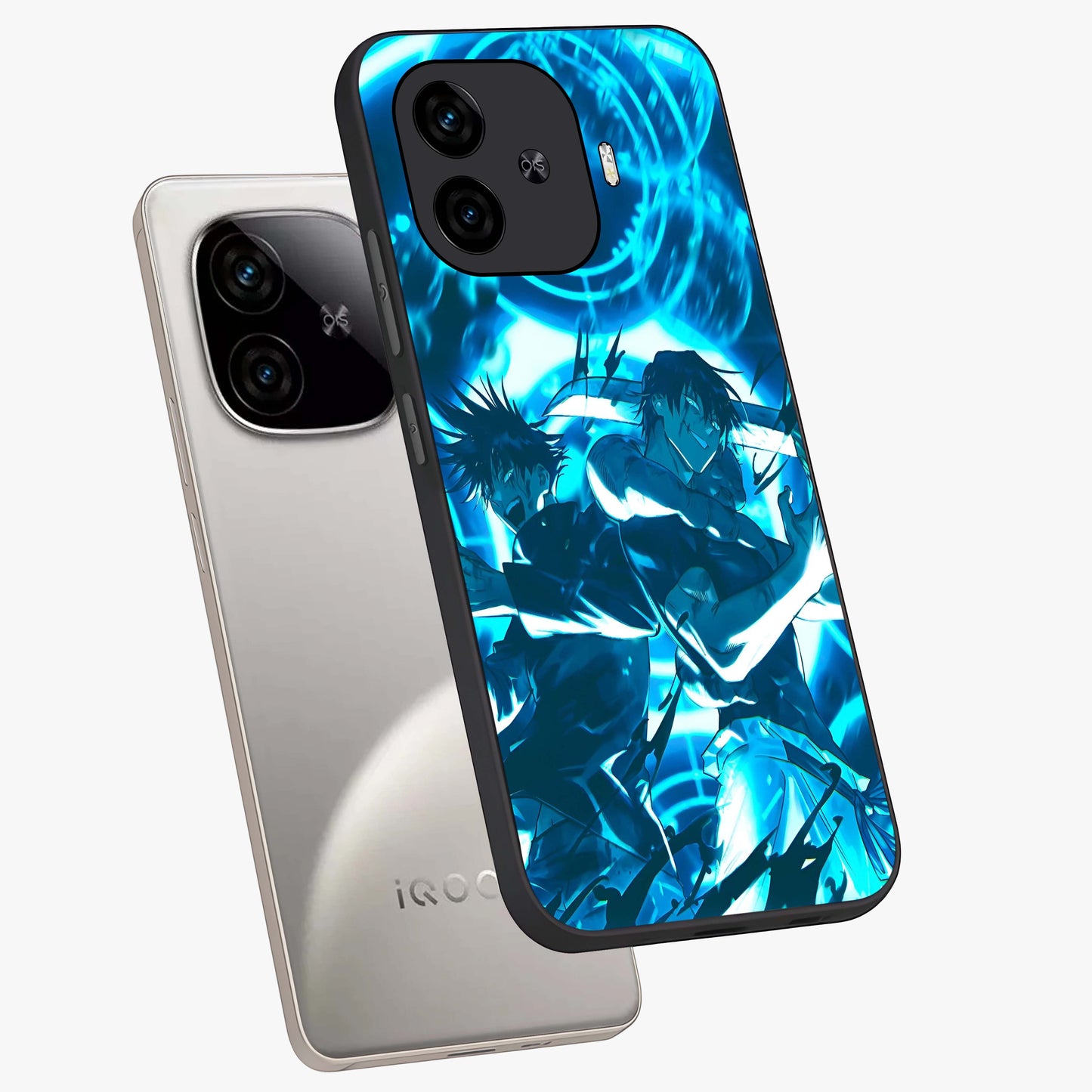 Cursed Energy Clash Glass Case displayed in angled mockup highlighting powerful battle inspired graphic with anime style aesthetic.
