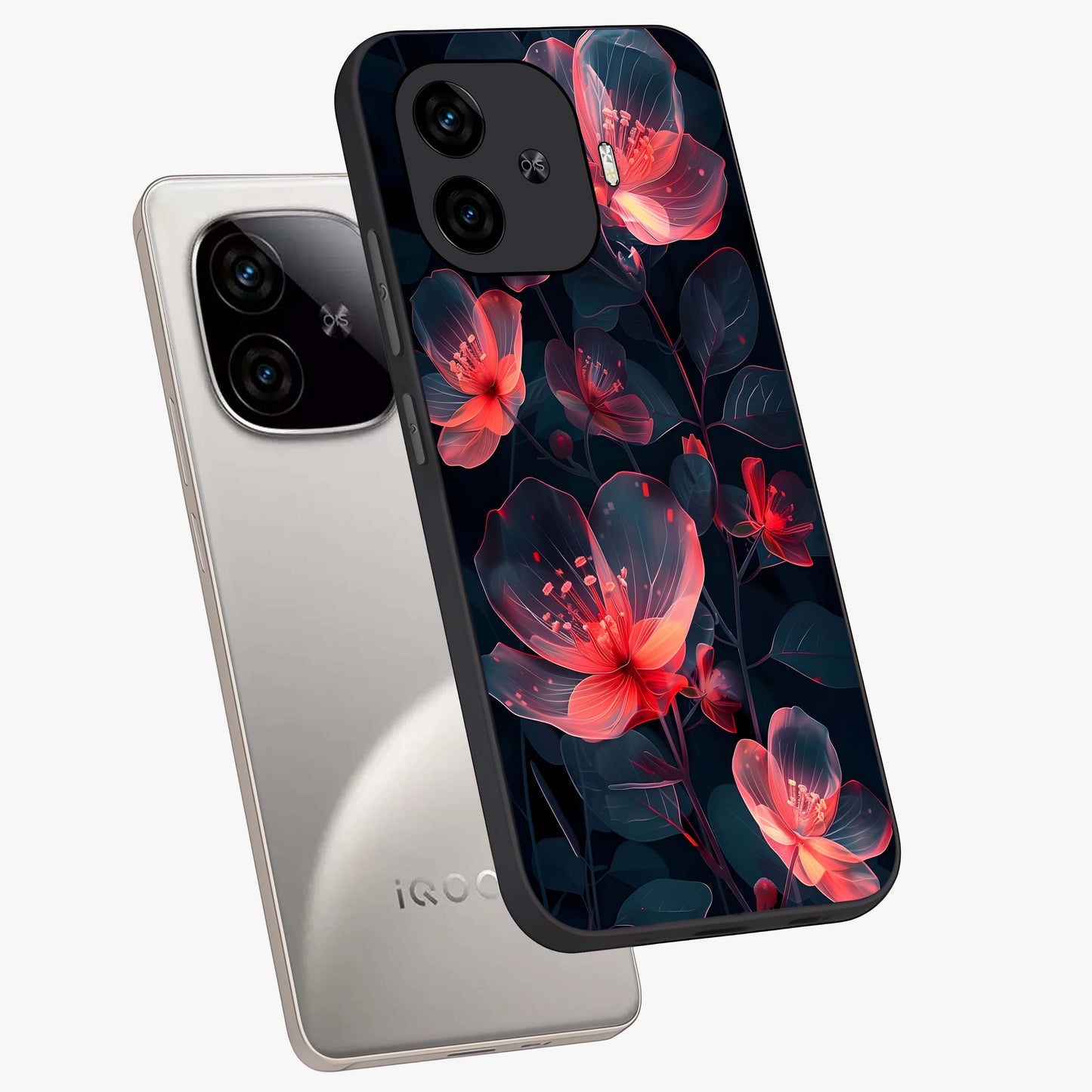 Dark Shade of Flower Glass Case displayed in angled mockup highlighting moody floral illustration with aesthetic dark tones.