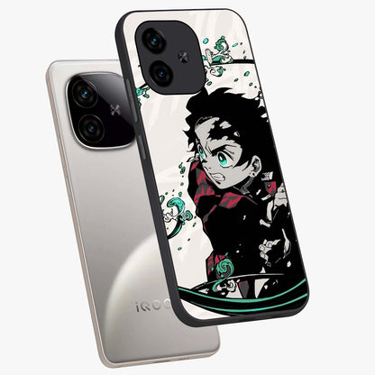 Demon Slayer Glass Case displayed in angled mockup highlighting dramatic anime character design with action aesthetic.