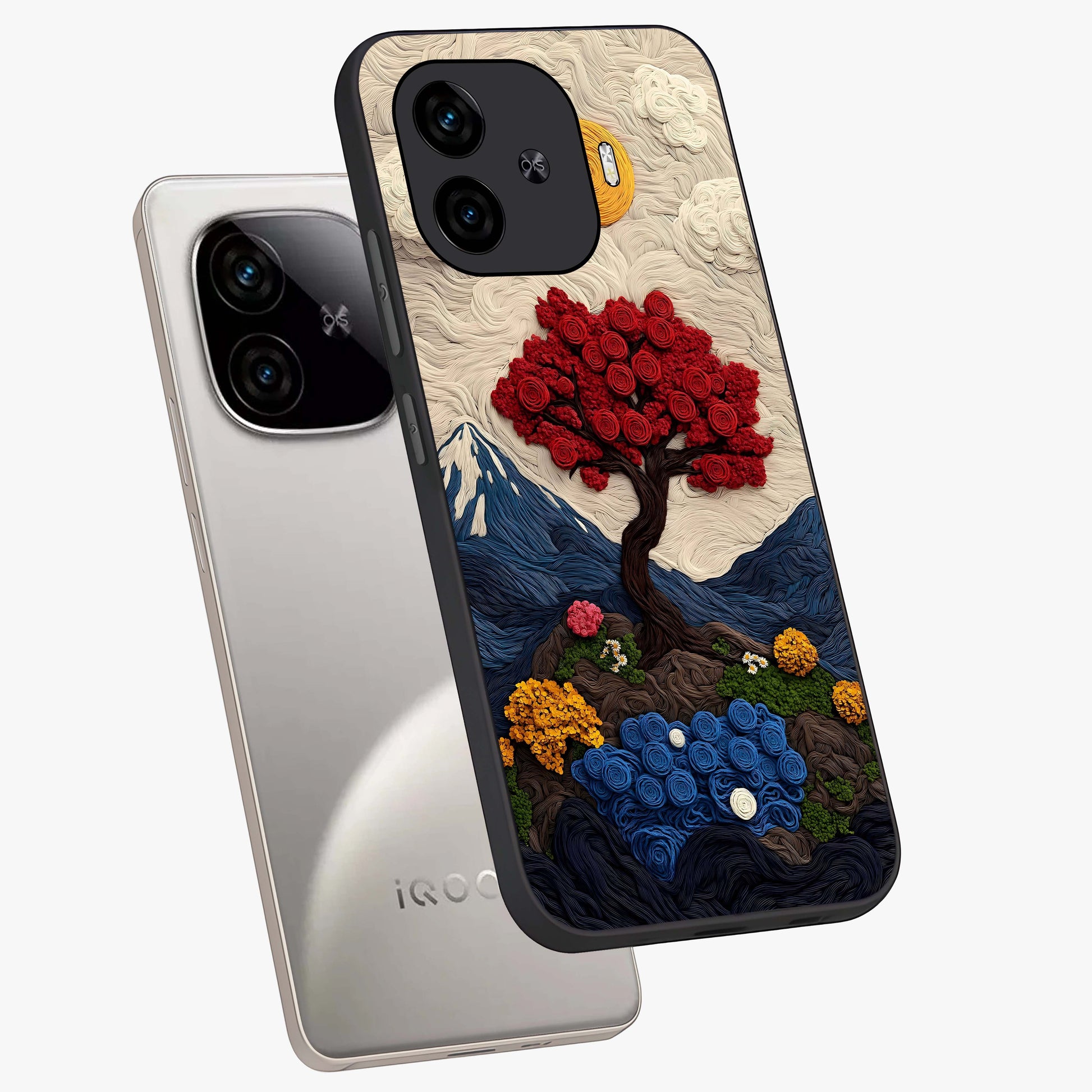 Eternal Nature Tapestry Glass Case displayed in angled mockup highlighting detailed botanical pattern with artistic aesthetic.