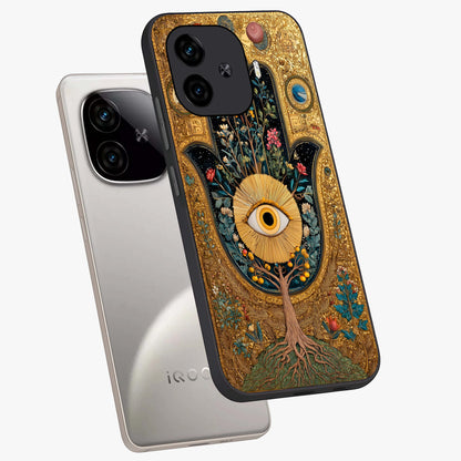 Ethereal Evil Eye Glass Case displayed in angled mockup highlighting protective evil eye symbol with spiritual aesthetic design.
