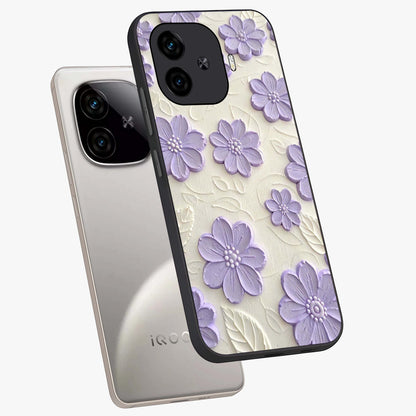 Floral Wall Art With Purple Flowers Glass Case displayed in angled mockup highlighting vibrant purple floral illustration with artistic aesthetic.