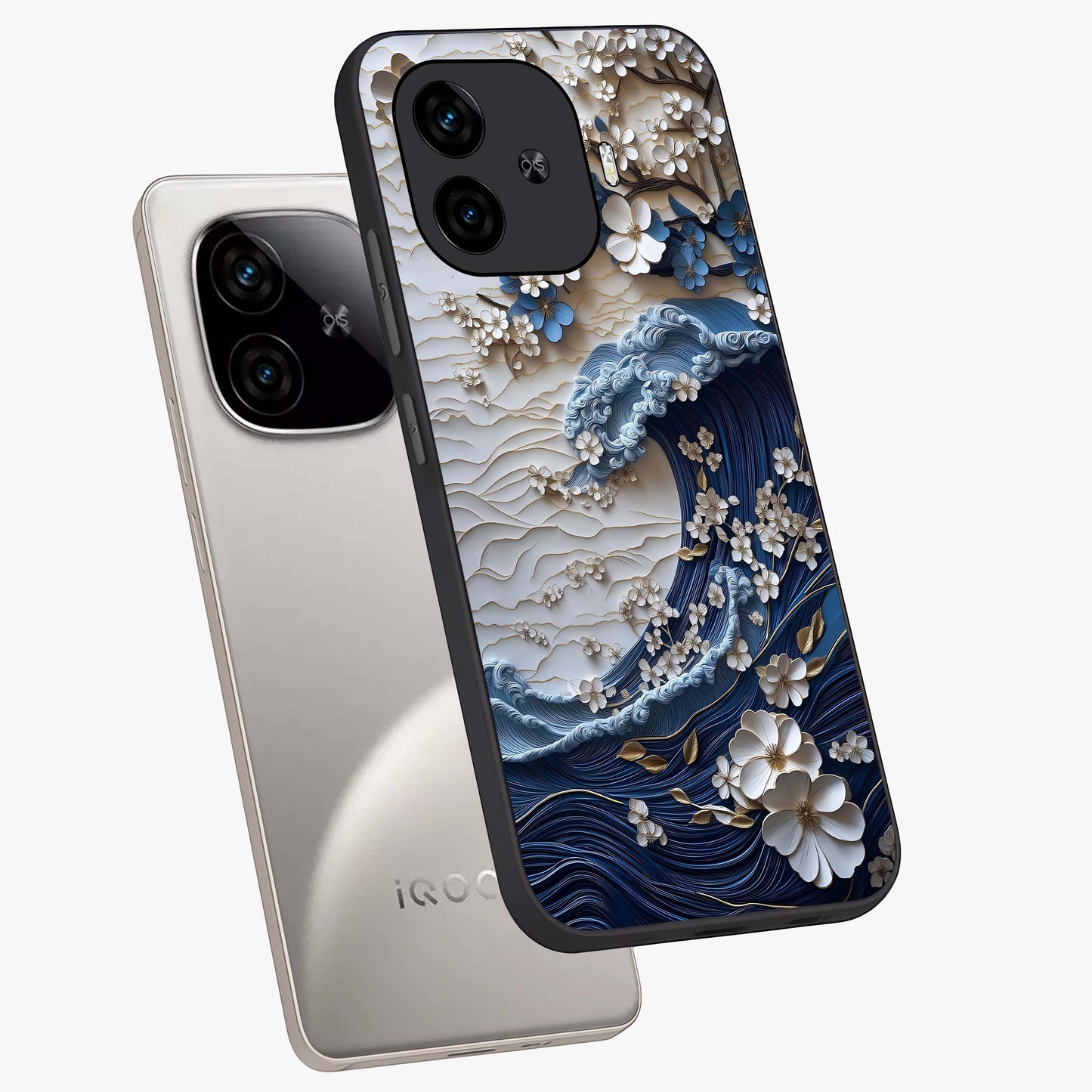 Floral Wave Origami Glass Case displayed in angled mockup highlighting geometric origami flower design with modern aesthetic style.