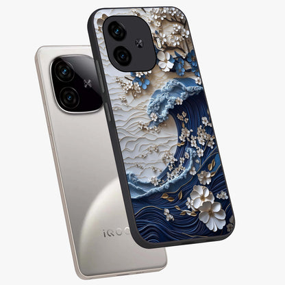 Floral Wave Origami Glass Case displayed in angled mockup highlighting geometric origami flower design with modern aesthetic style.