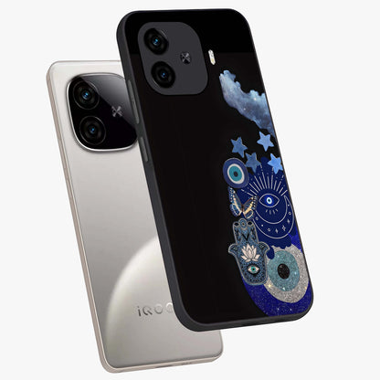 Galactic Charm Cluster Glass Case displayed in angled mockup highlighting luminous galaxy inspired design with dreamy aesthetic.