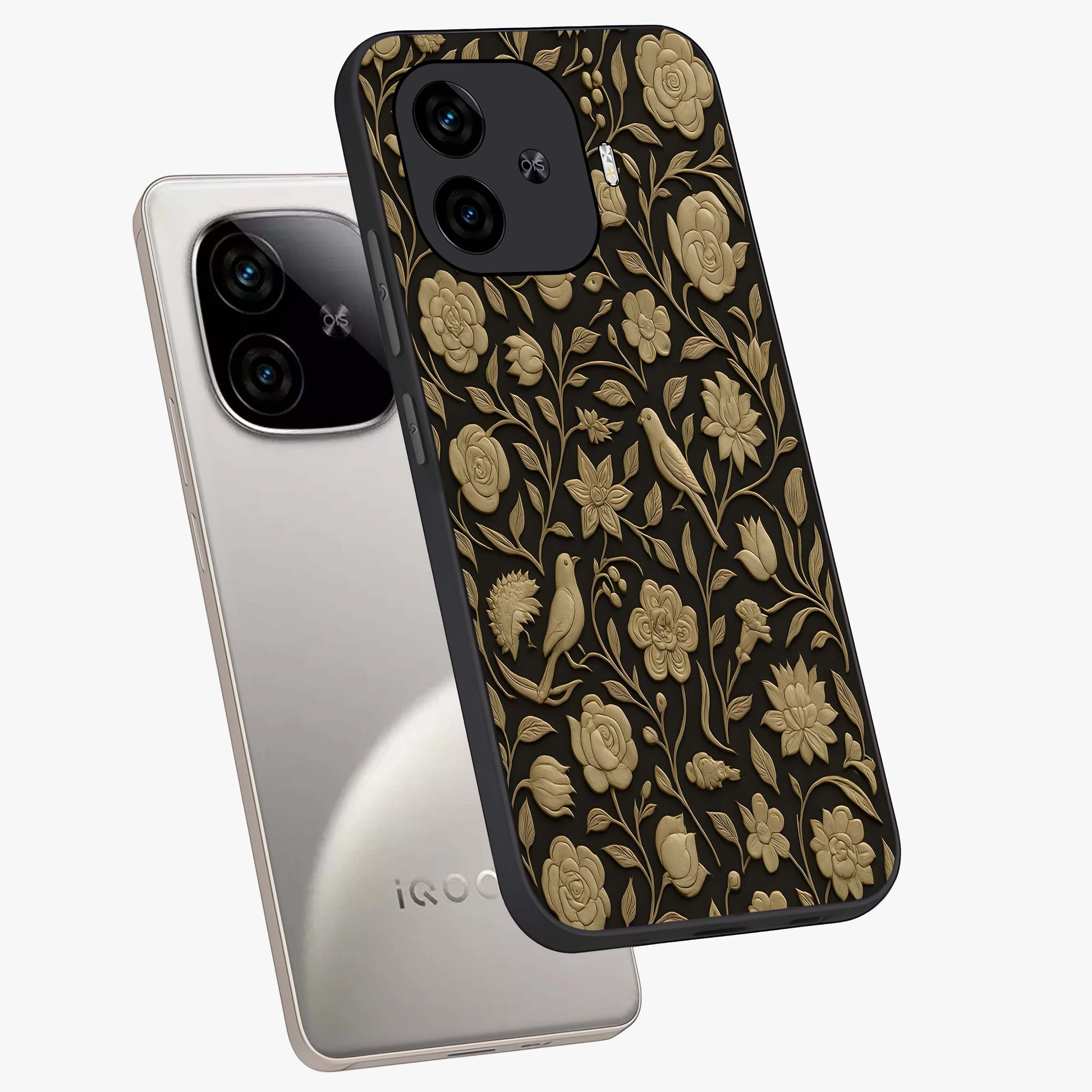 Golden Evil Eye Mandala Glass Case displayed in angled mockup highlighting protective evil eye symbol with golden mandala design.