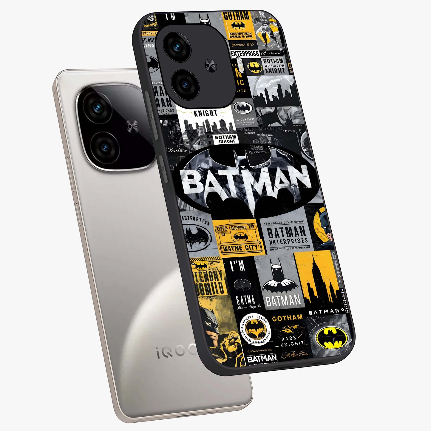 Knight Gotham Rise Glass Case displayed in angled mockup highlighting powerful knight silhouette design with dramatic aesthetic.