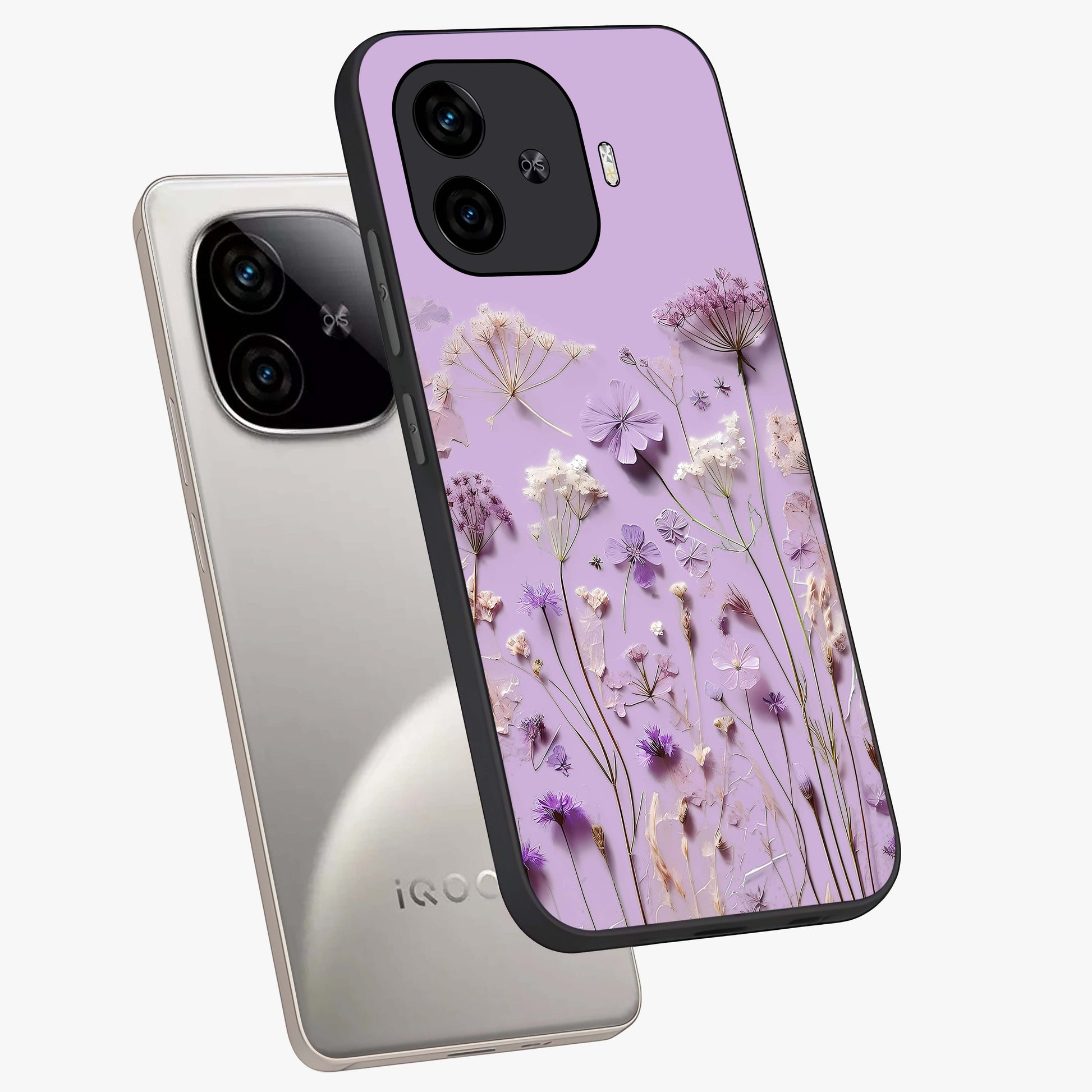 Lavender Blossom Dream Glass Case displayed in angled mockup highlighting dreamy lavender flower design with calming aesthetic style.
