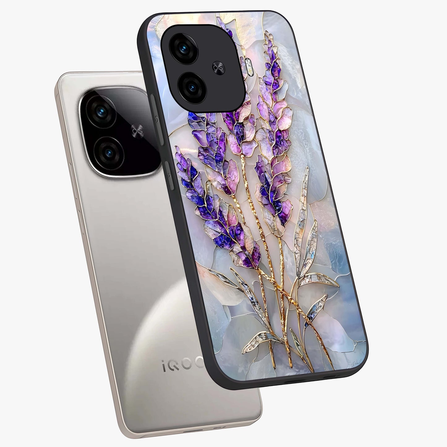Lavender Dream Glow Glass Case displayed in angled mockup highlighting dreamy purple glow design with soft artistic style.