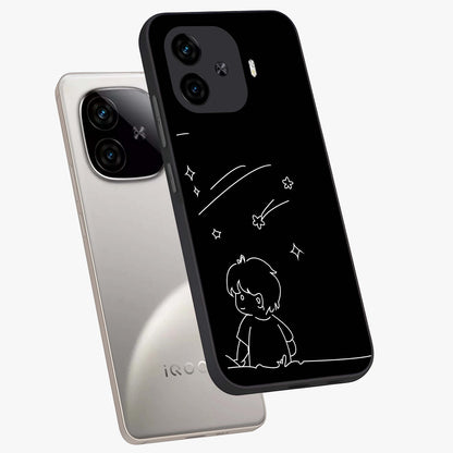 Line Art Boy With Shooting Stars Glass Case displayed in angled mockup highlighting elegant line art design with dreamy star aesthetic.