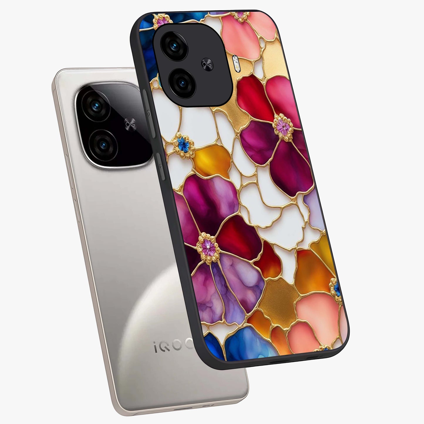 Marble Flower Pattern Glass Case displayed in angled mockup highlighting elegant marble floral design with modern aesthetic.