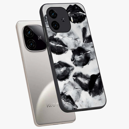 Midnight Kiss Marks Glass Case displayed in angled mockup highlighting playful romantic design with bold midnight aesthetic.