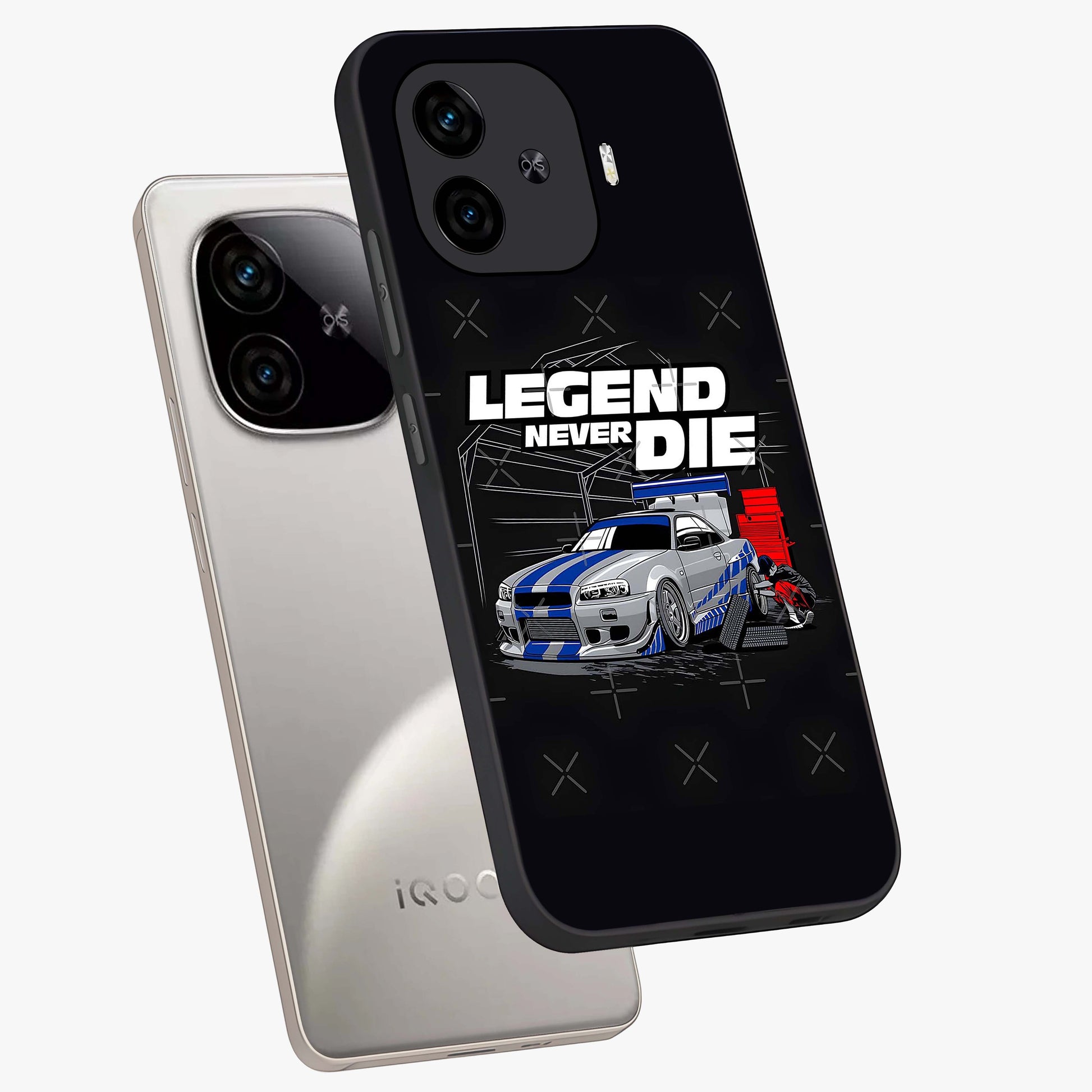 Midnight Racing Legacy Glass Case displayed in angled mockup highlighting dynamic automotive design with bold midnight aesthetic.