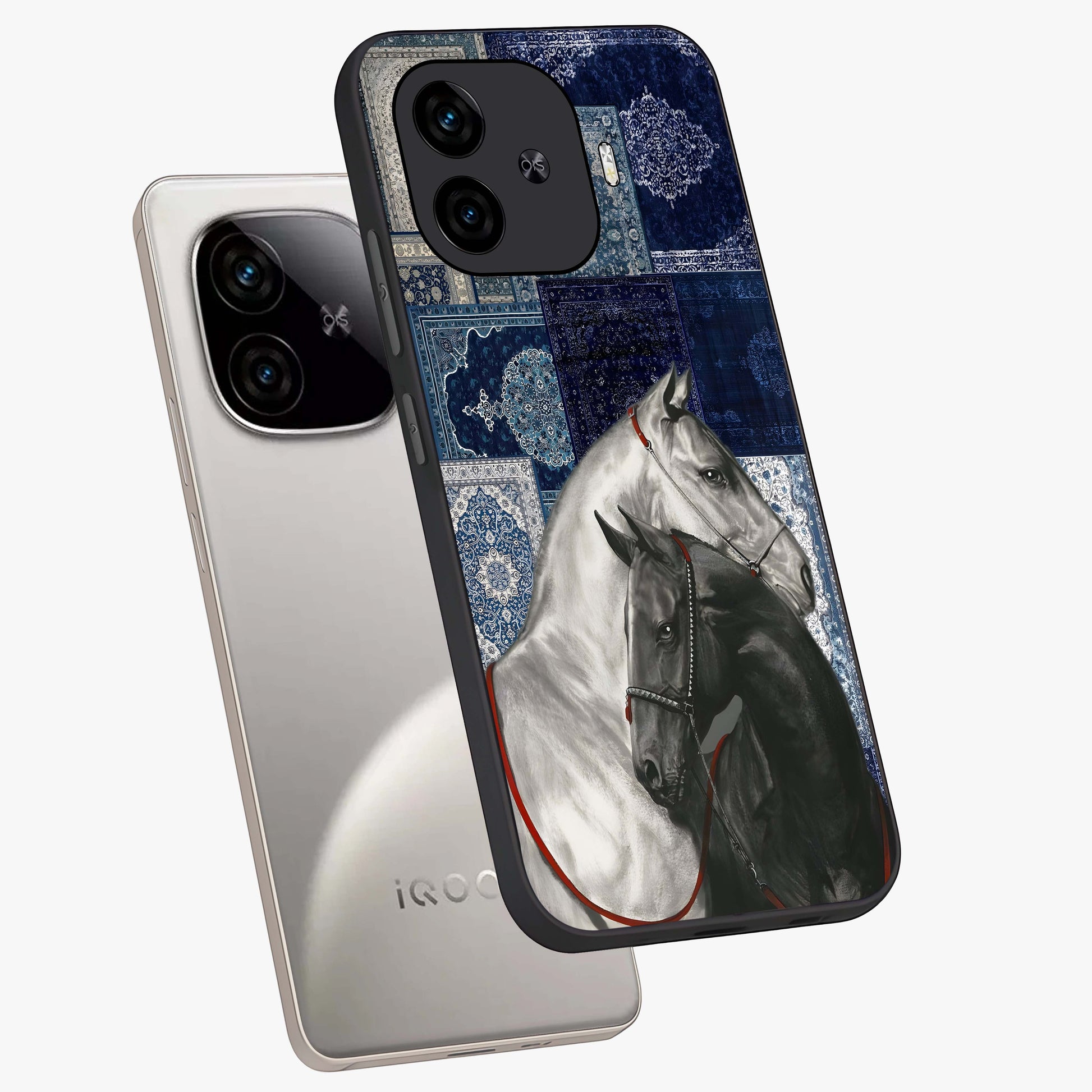 Midnight Stallion Blues Glass Case displayed in angled mockup highlighting powerful stallion illustration with deep midnight tones.