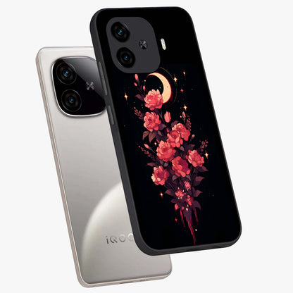 Moonlit Floral Elegance Glass Case displayed in angled mockup highlighting graceful flower design with soft moonlight aesthetic.