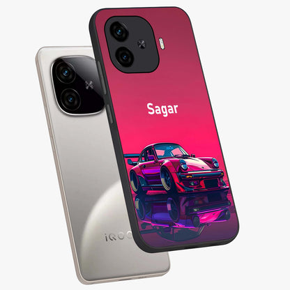 Neon Pink Porsche Glass Case displayed in angled mockup highlighting sleek neon pink car design with racing aesthetic.