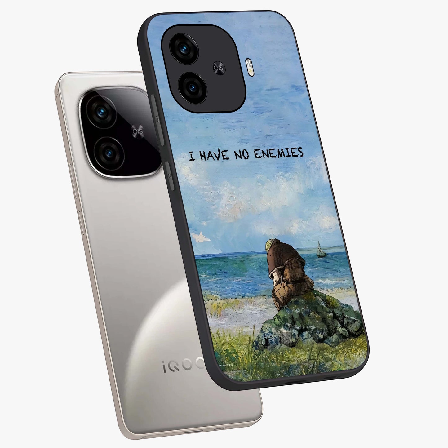 Peace Beyond War Glass Case displayed in angled mockup highlighting meaningful message design with artistic aesthetic style.