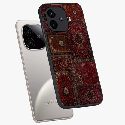 Persian Velvet Tale Glass Case displayed in angled mockup highlighting ornate textile inspired design with royal aesthetic.