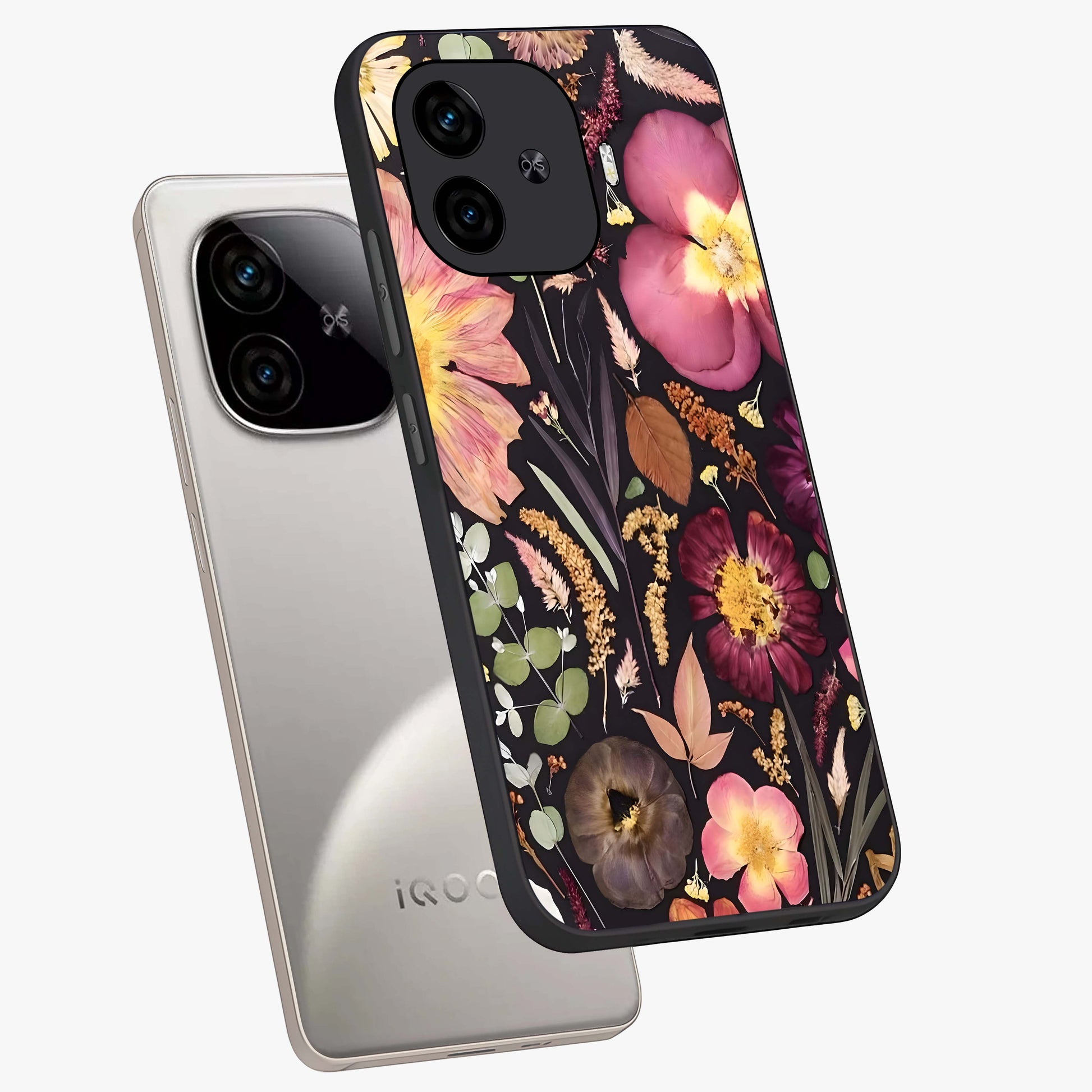 Petal Dream Tapestry Glass Case displayed in angled mockup highlighting decorative petal pattern with elegant botanical aesthetic.