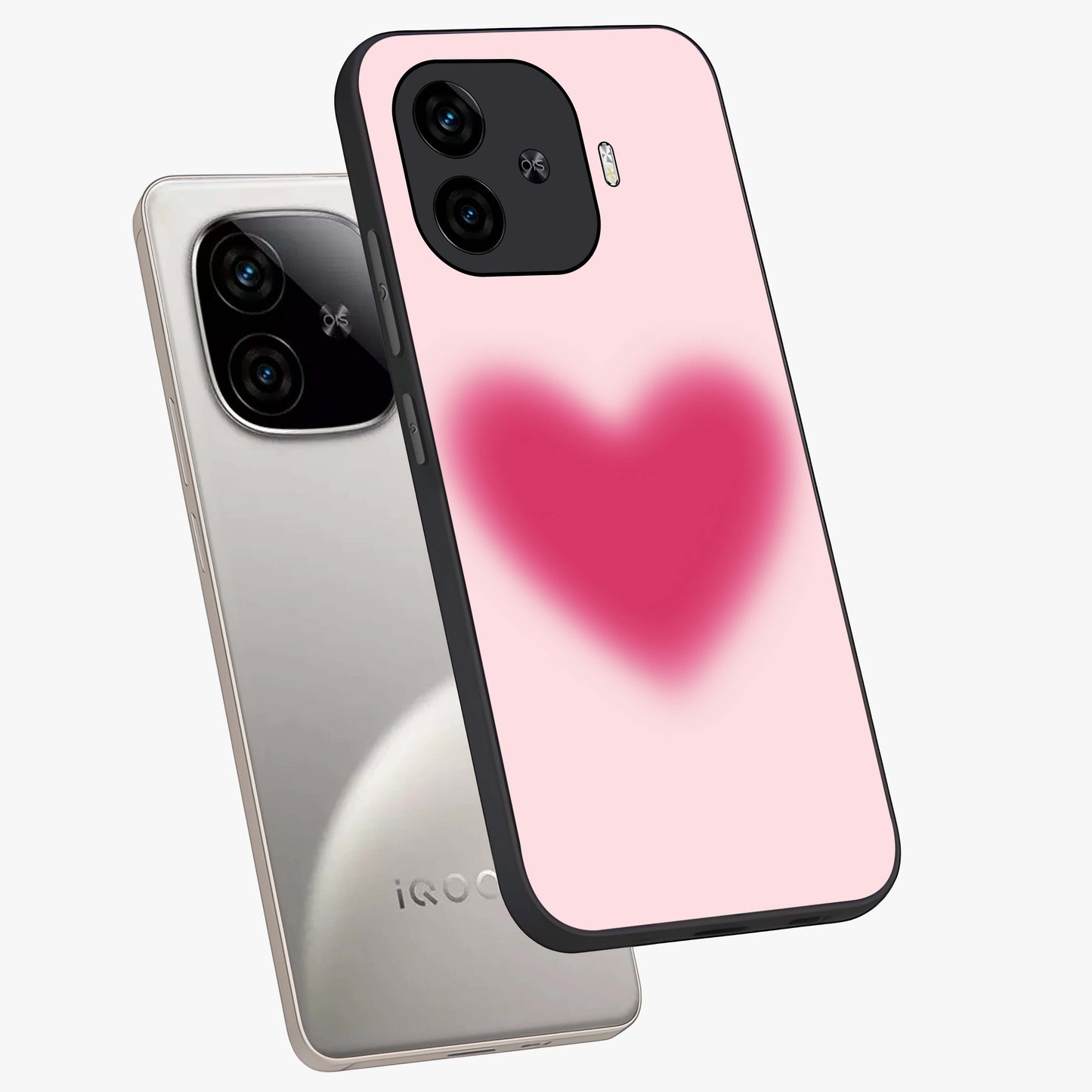 Pink Aura Heart Glass Case displayed in angled mockup highlighting vibrant pink heart design with dreamy aura aesthetic.