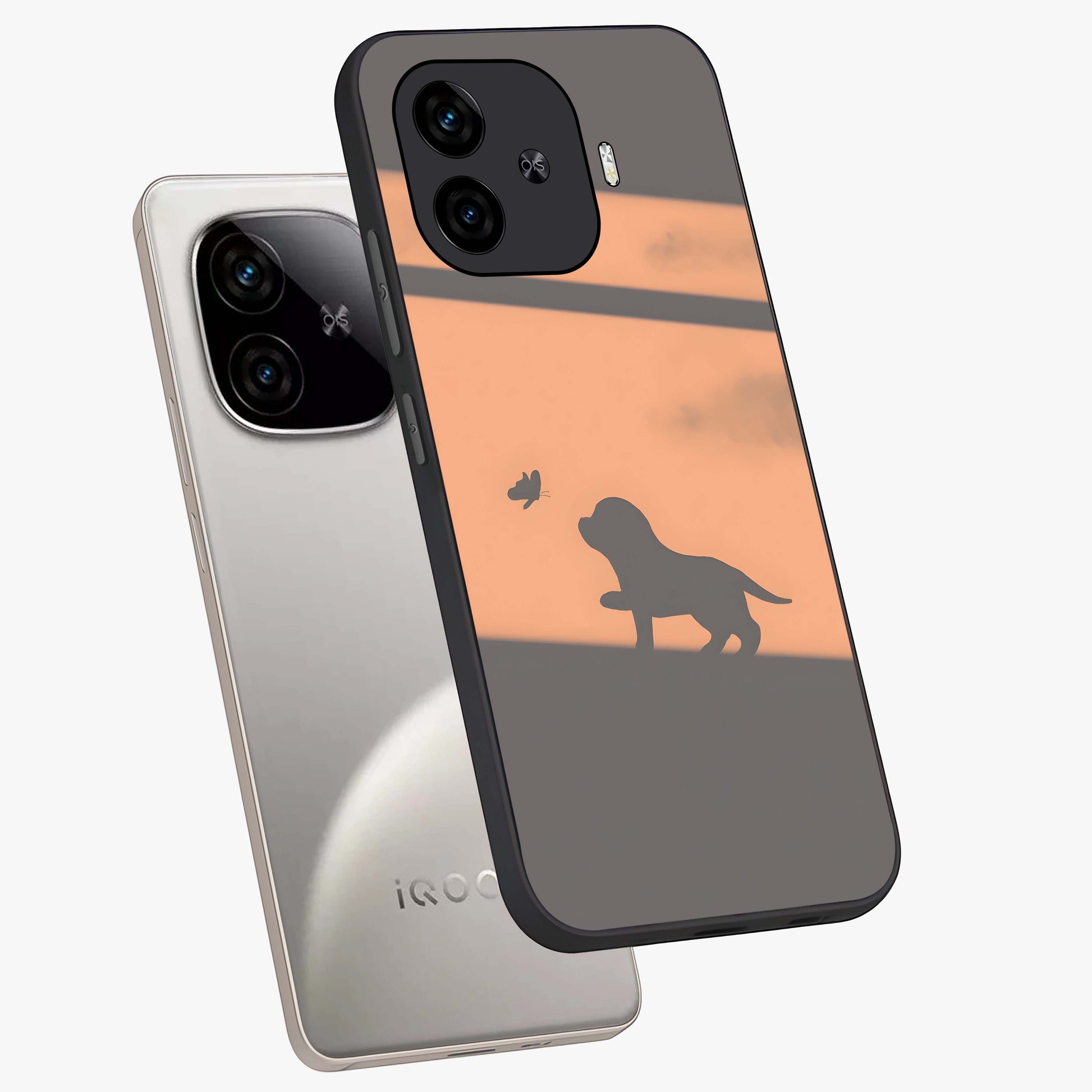 Puppy Shadow Art Glass Case displayed in angled mockup highlighting playful dog illustration with artistic shadow aesthetic.