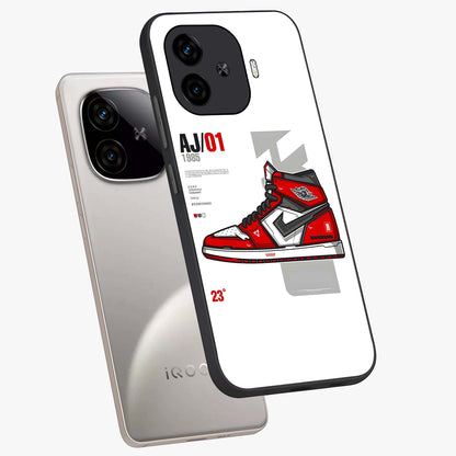 Retro Sneaker Blueprint Glass Case displayed in angled mockup highlighting detailed shoe design with sporty retro aesthetic.