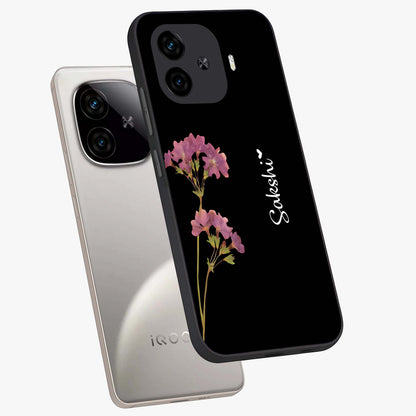 Riching Lavender Flower Custom Name Glass Case displayed in angled mockup highlighting delicate lavender flower design with custom name feature.
