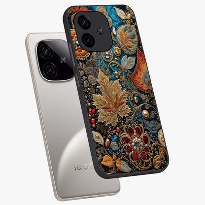 Royal Jewel Garden Glass Case displayed in angled mockup highlighting vibrant jewel inspired floral design with elegant aesthetic.