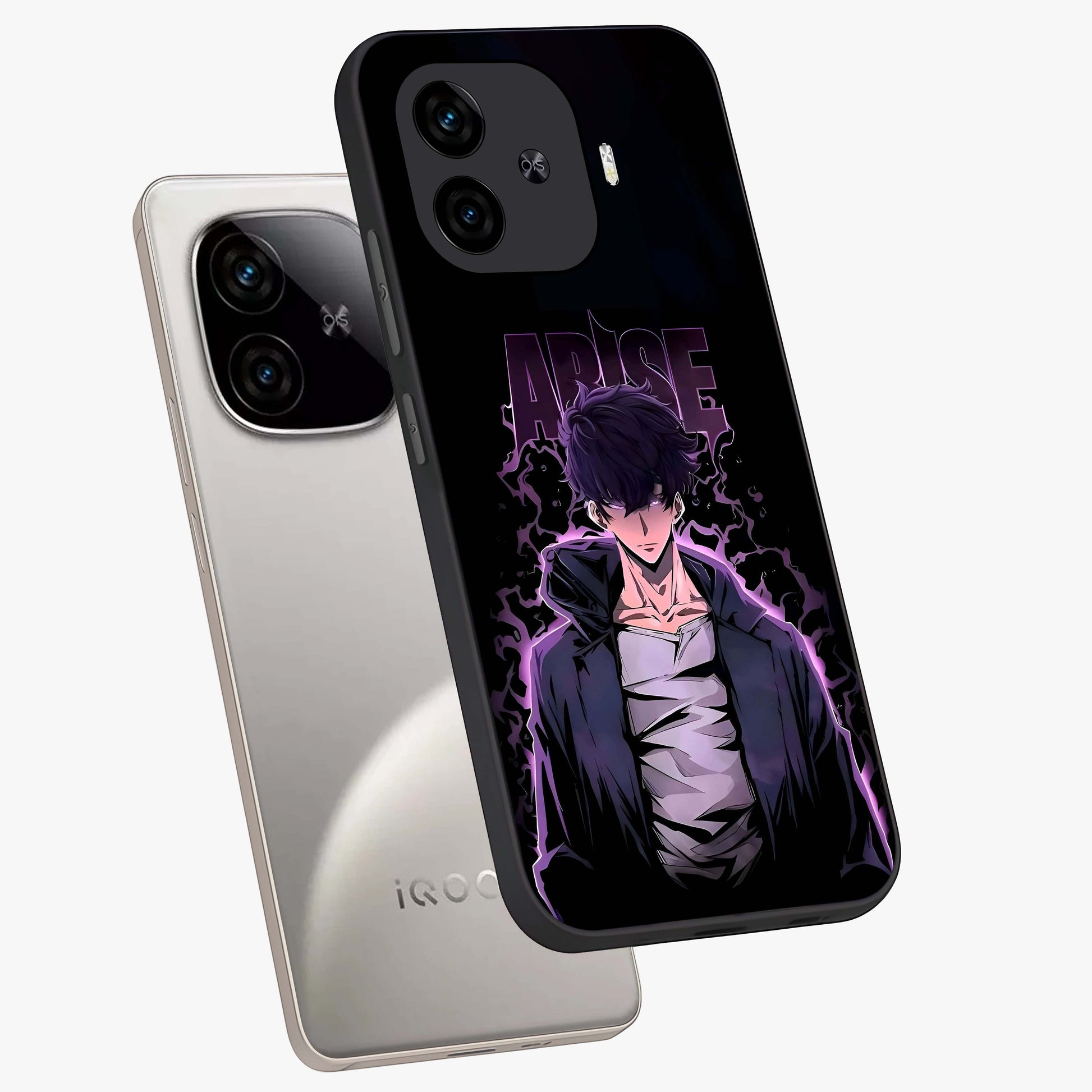 Shadow Monarch Awakening Glass Case displayed in angled mockup highlighting dramatic shadow warrior design with fantasy aesthetic.