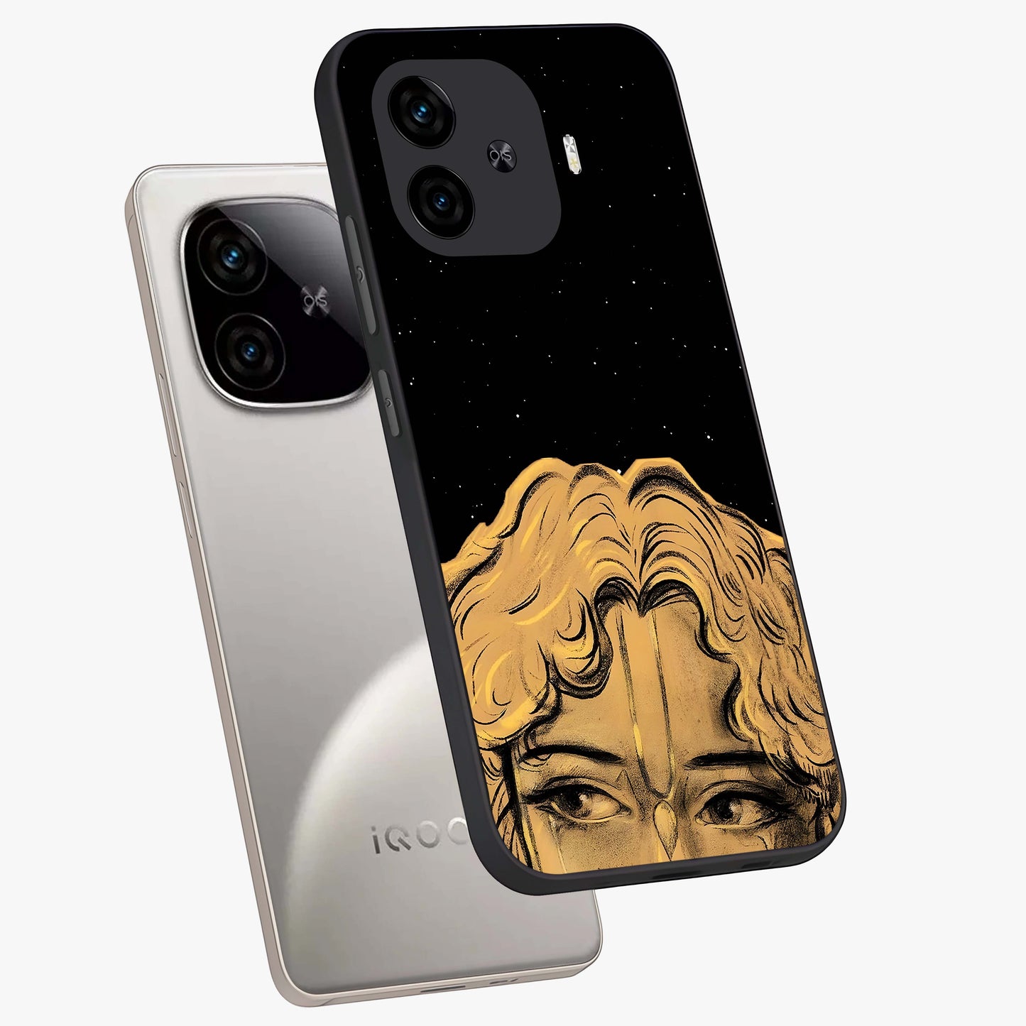 Shri Krishna Art Glass Case displayed in angled mockup highlighting spiritual Krishna illustration with divine aesthetic.