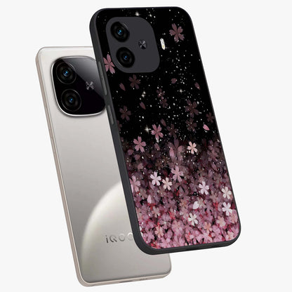 Small Starry Flowers Glass Case displayed in angled mockup highlighting tiny flower pattern with celestial aesthetic style.