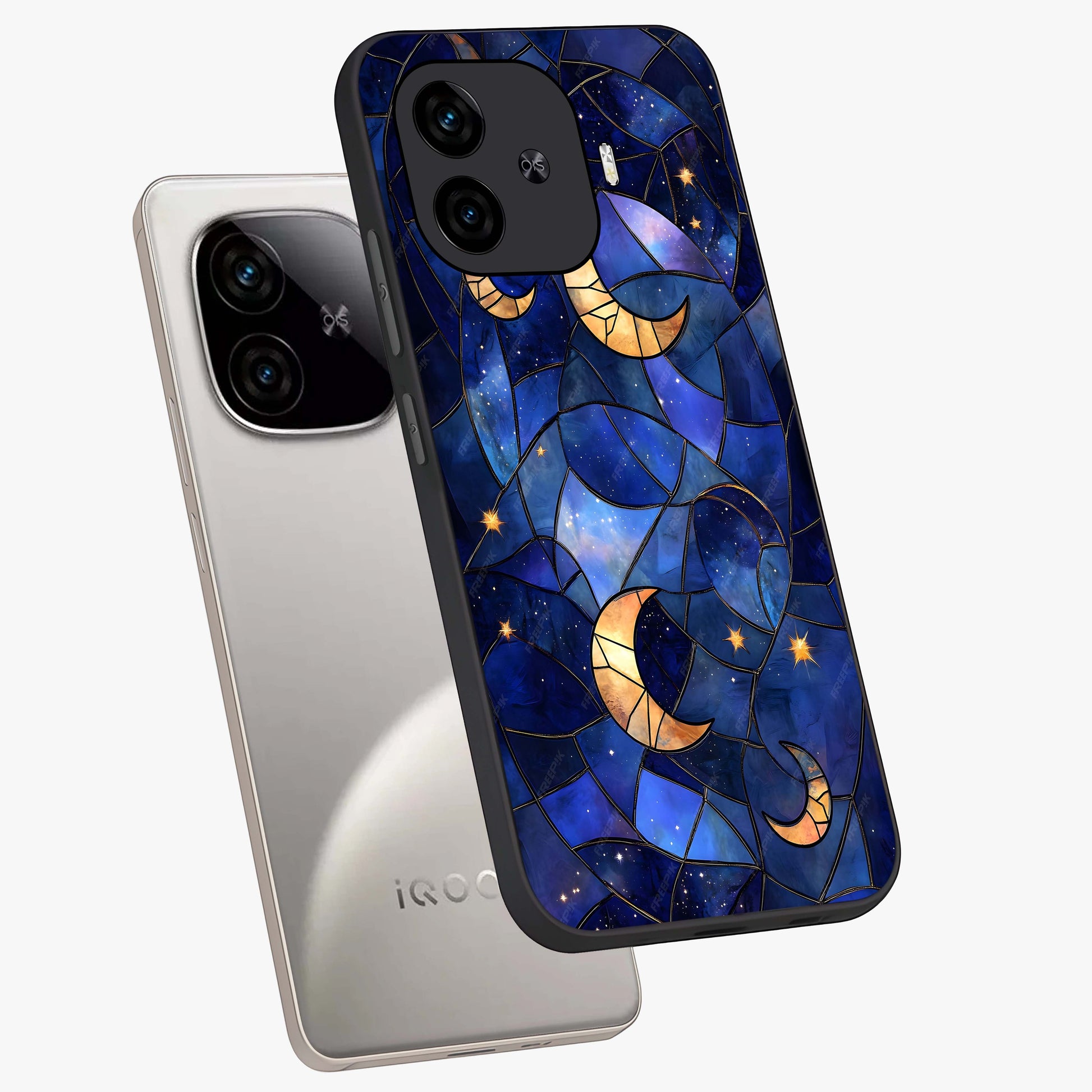 Starlit Sky Tapestry Glass Case displayed in angled mockup highlighting celestial night pattern with artistic aesthetic style.
