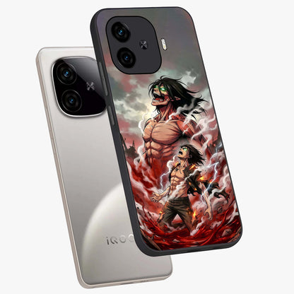 Titan Awakening Fury Glass Case displayed in angled mockup highlighting dramatic giant warrior design with bold anime aesthetic.