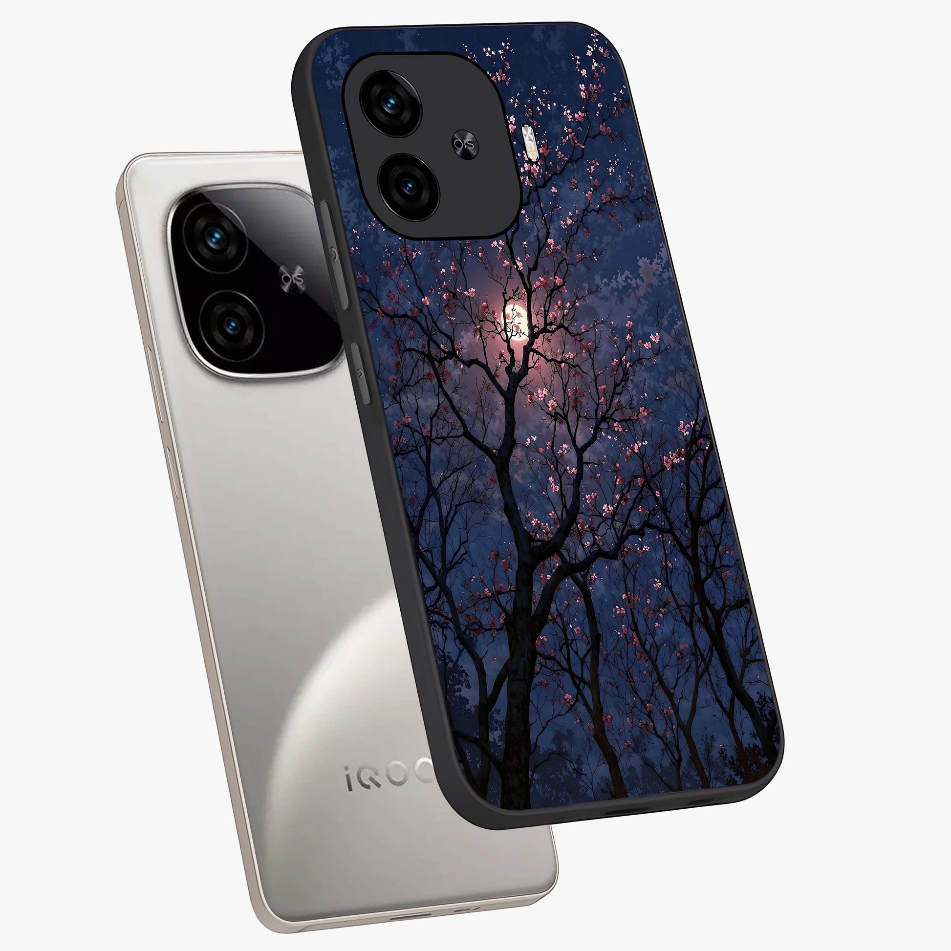 Twilight Sakura Serenade Glass Case displayed in angled mockup highlighting delicate sakura flower design with dreamy aesthetic.