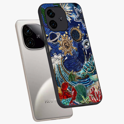 Universe Underwater Spark Glass Case displayed in angled mockup highlighting glowing aquatic design with celestial aesthetic.