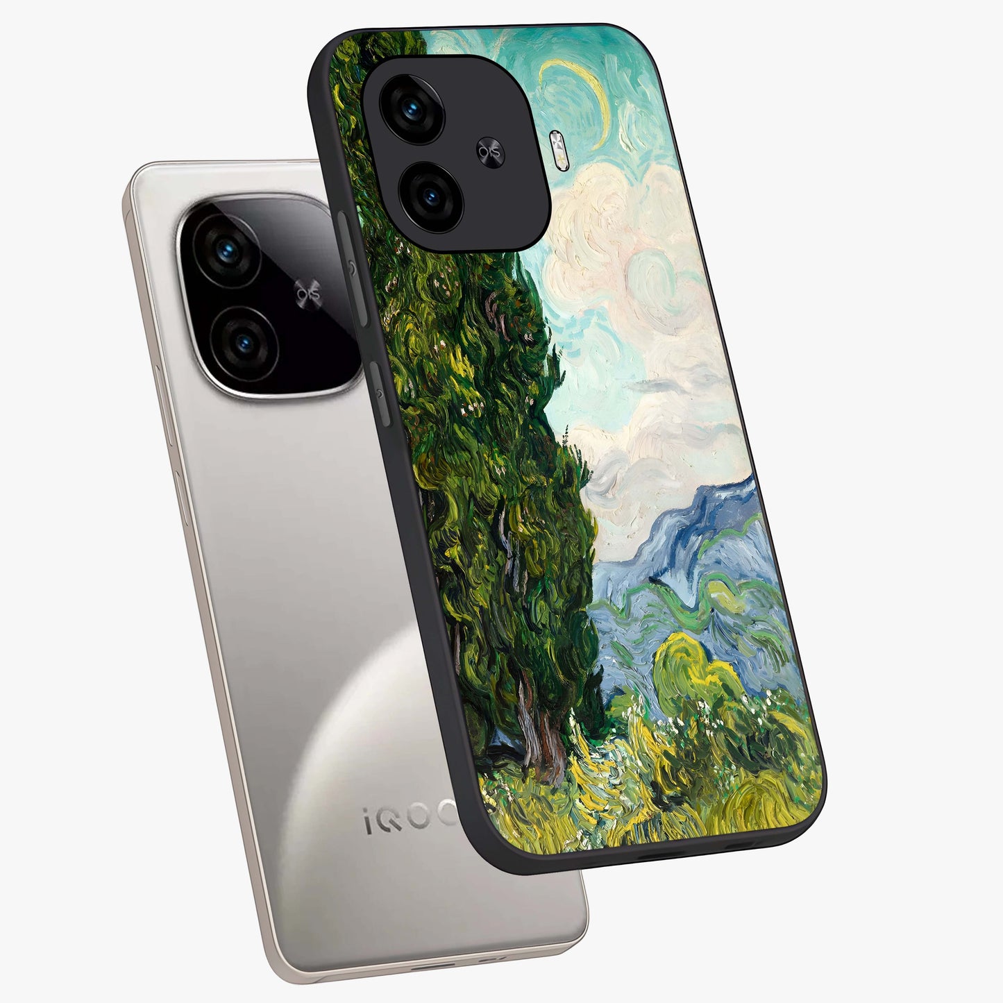 Van Gogh Vintage Art Glass Case displayed in angled mockup highlighting textured brushstroke design with classic aesthetic.