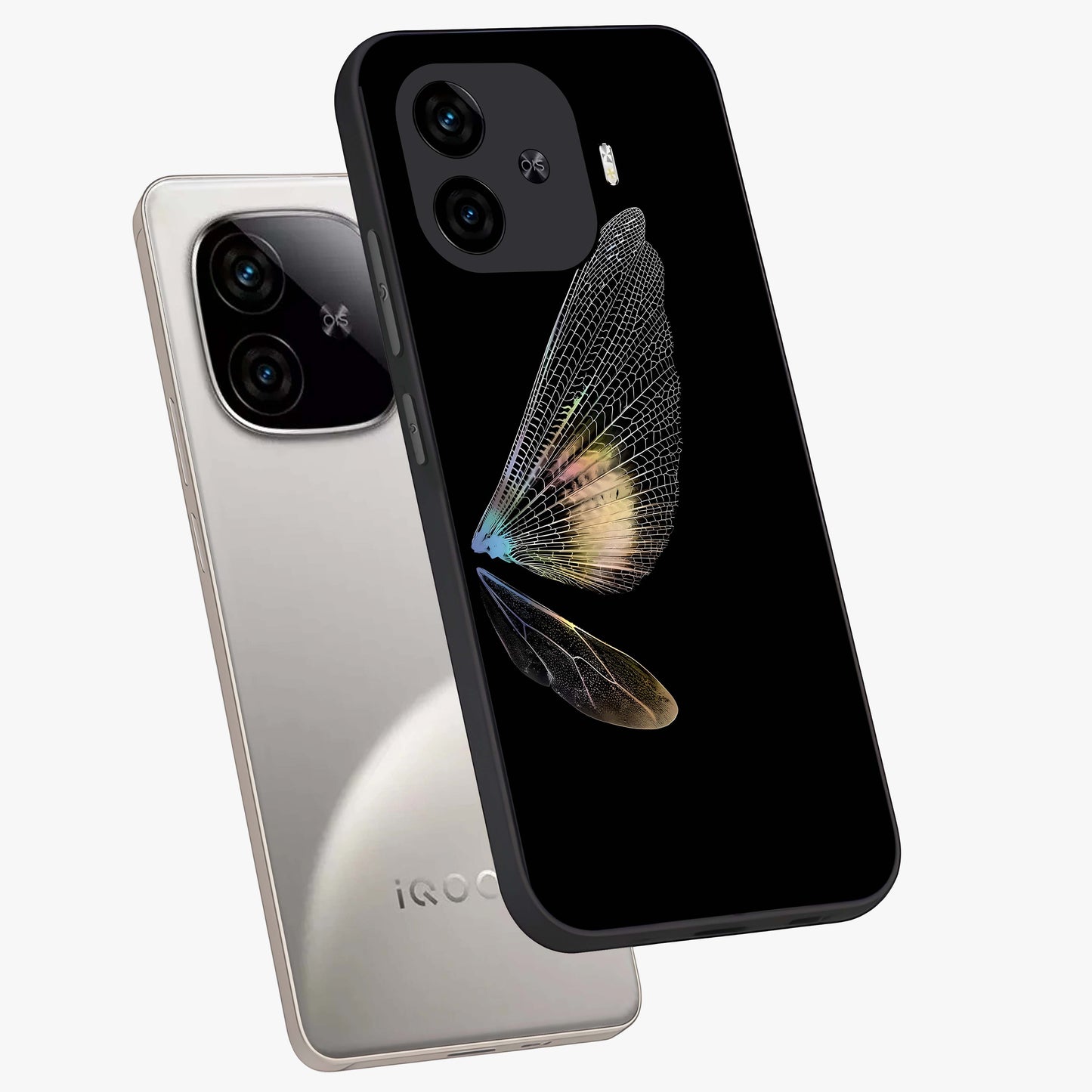 Whispers Of Wings Glass Case displayed in angled mockup highlighting soft feather design with celestial aesthetic style.