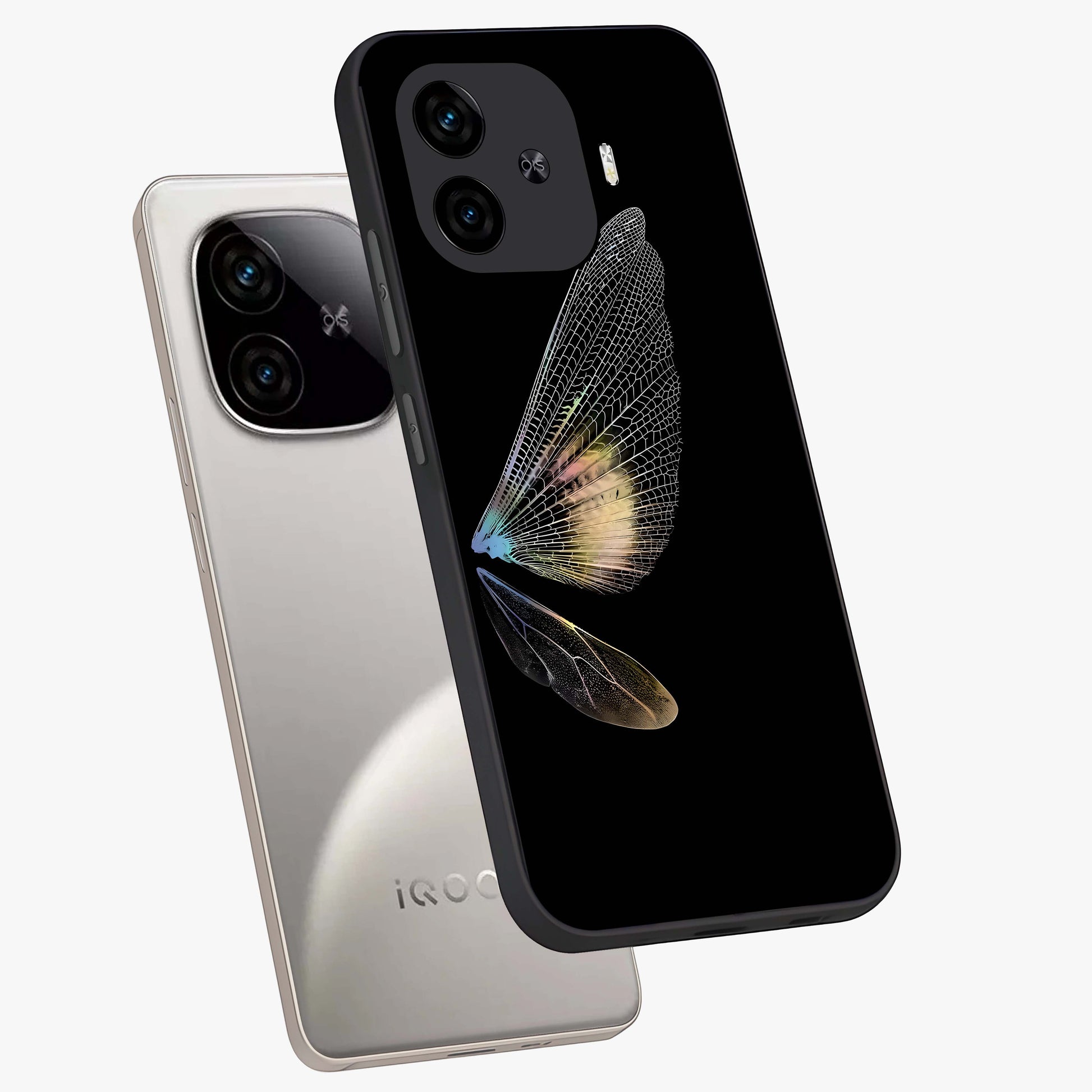 Whispers Of Wings Glass Case displayed in angled mockup highlighting soft feather design with celestial aesthetic style.