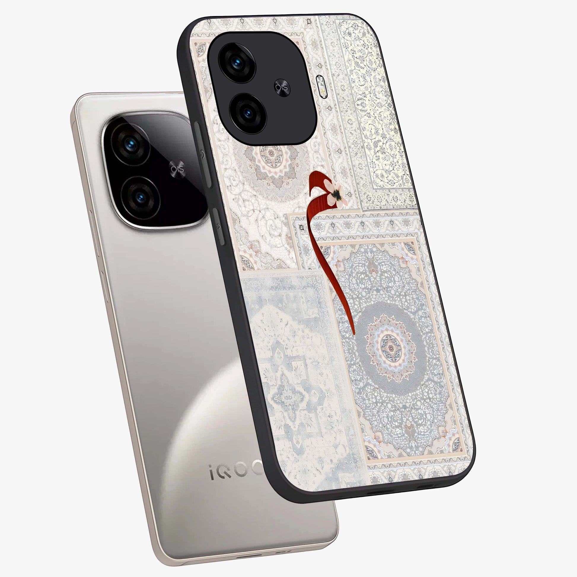 White Aesthetic Bow Glass Case displayed in angled mockup highlighting clean bow design with soft aesthetic style.