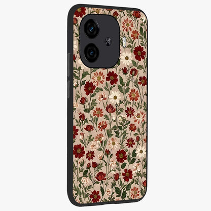 Black Elegance Floral Custom Name Glass Case upright view showcasing luxurious black floral design with personalized name detail.