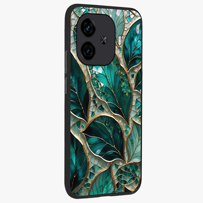 Emerald Leaf Glass Glass Case upright view showcasing fresh green leaf artwork with calming nature inspired style.