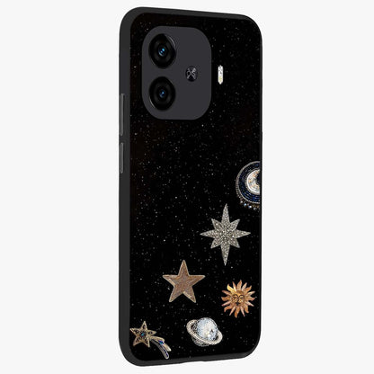 Galactic Charm Glow Glass Case upright view showcasing glowing cosmic charm artwork with magical celestial style.