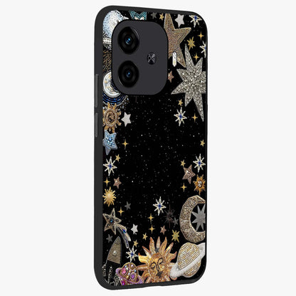 Galactic Jewel Stars Glass Case upright view showcasing glittering star jewel artwork with vibrant galaxy theme.