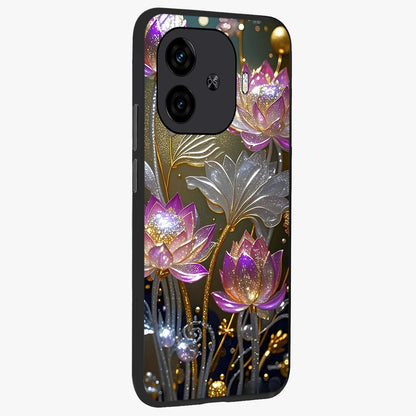 Golden Floral Majesty Glass Case upright view showcasing majestic floral artwork with rich decorative theme.