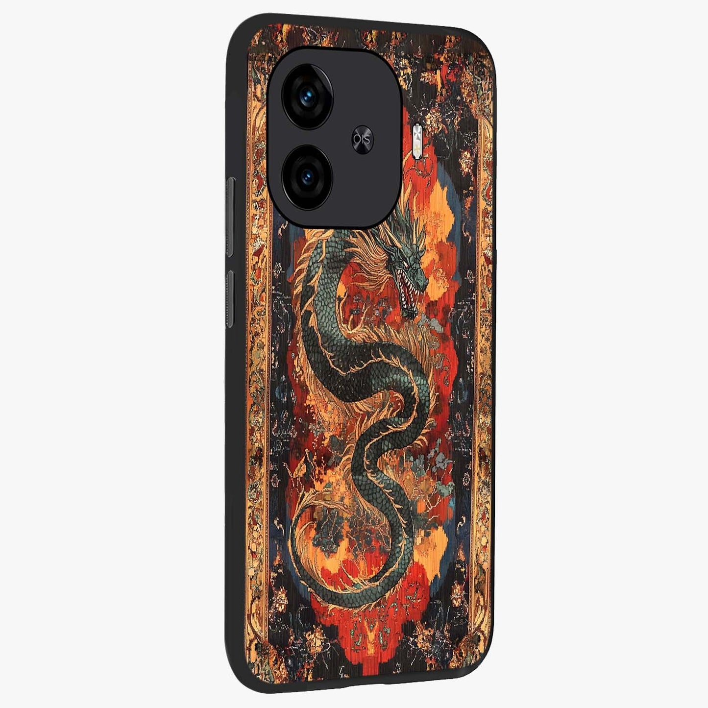 Inferno Dragon Soul Glass Case upright view showcasing intense dragon artwork with fantasy fire theme.