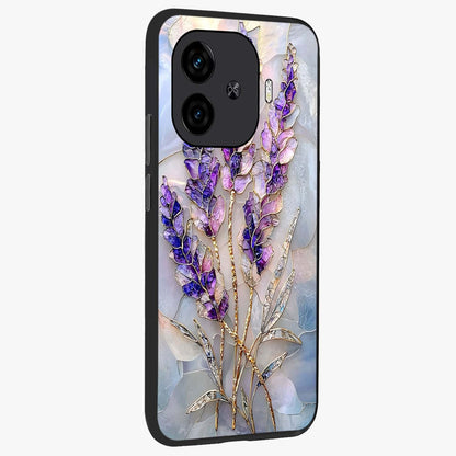 Lavender Dream Glow Glass Case upright view showcasing radiant lavender glow artwork with calming dreamy theme.