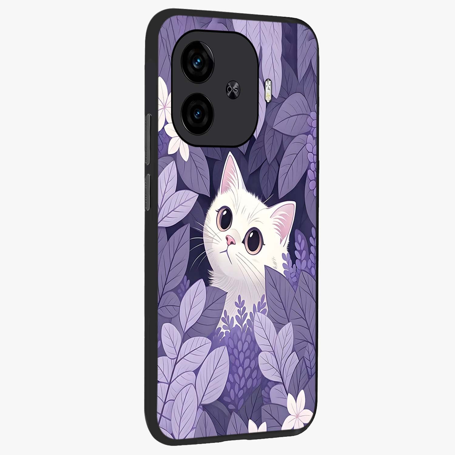 Lilac Hide Peek Cat Glass Case upright view showcasing charming cat artwork with adorable peek theme.