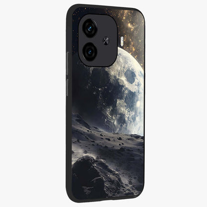 Lunar Horizon Glow Glass Case upright view showcasing radiant lunar artwork with calm cosmic theme.