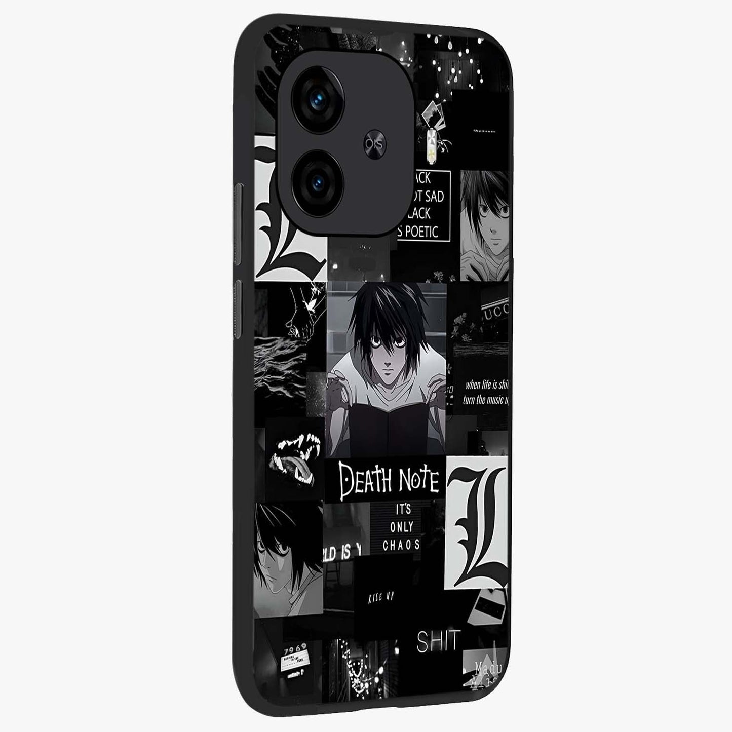 Midnight Chaos Mind Glass Case upright view showcasing expressive abstract artwork with bold dark theme.